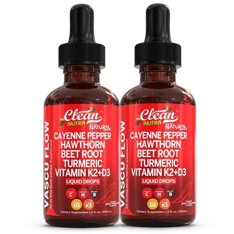 Vasoflow Natural Complex Formula Drops - Cayenne Pepper & Hawthorn Berry Extract, Enhanced with Vitamin D3K2, Organic Beet Root, Ceylon Cinnamon, Turmeric Curcumin and Ginseng