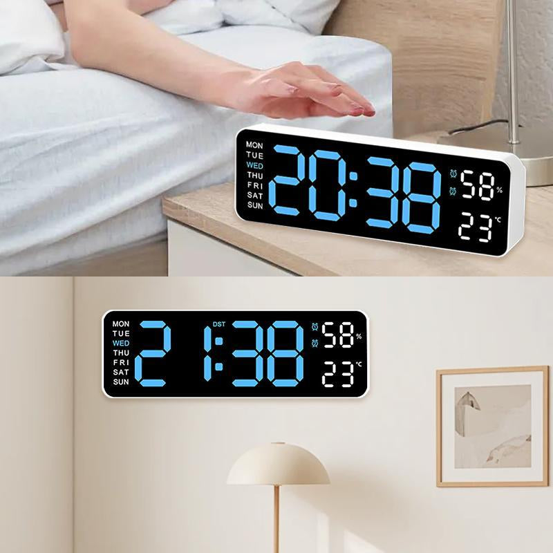 【Tiktok Top Seller】Led Digital Wall Clock Decorative, 10" - Digital Alarm Clocks for Bedrooms, Digital Clock Large Display with Temperature/Countdown/Auto Dimmer/Snooze - 12/24H, Modern Wall Clock Digital Light Set Blue(White Shell)