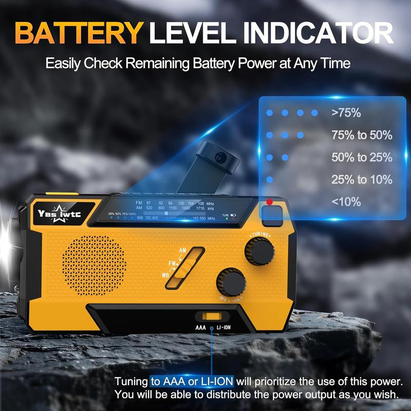 3 in 1 Charging Cable Hand Crank Emergency Radio,Noaa Weather Radio 7400Mwh,Portable Solar Power ,AM/FM for Winter Storm Hurricane Survival Gear Chargeable Orange so Alarm Crank Radio