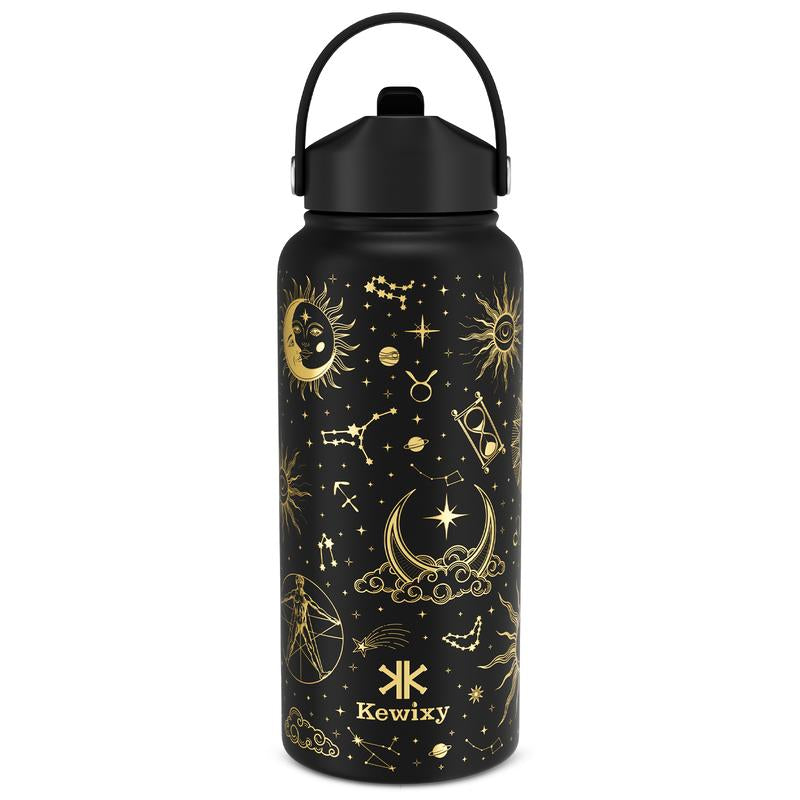 KEWIXY Pink/Blue Bow 32 Oz Insulated Water Bottle, Flip Straw Lid, Stainless Steel, Leak Proof, 24-Hour Cold, Reusable, for Travel, Gym and School
