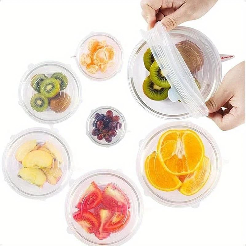 6Pcs of Flexible Sealed Silicone Bowl Covers, Elastic Food Storage Covers, Reusable, Dishwasher and Microwave Safe, Kitchen Organizing and Matching