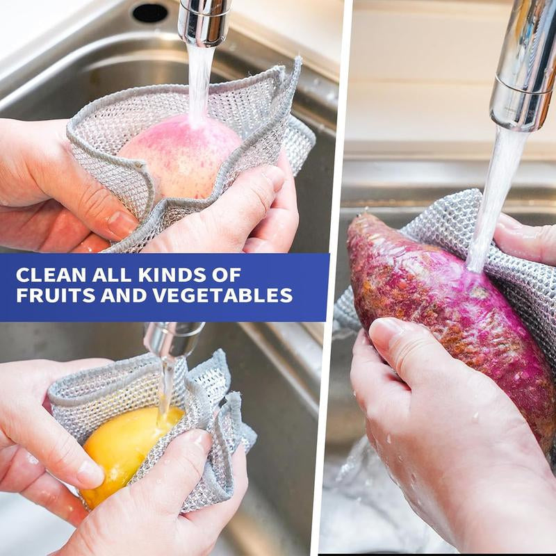 24 Counts Dishwashing Rags for Wet and Dry Multipurpose Stainless Steel Scrubber, Non-Scratch Heavy-Duty Dish Cleaning Cloth, Reusable Metallic Fiber Scrubber for Kitchen, Dishwasher Safe, Multi-Use Cleaning Rags