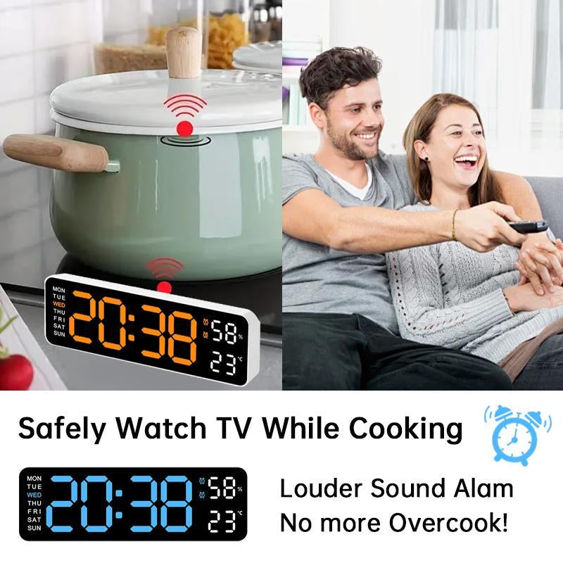 【Tiktok Top Seller】Led Digital Wall Clock Decorative, 10" - Digital Alarm Clocks for Bedrooms, Digital Clock Large Display with Temperature/Countdown/Auto Dimmer/Snooze - 12/24H, Modern Wall Clock Digital Light Set Blue(White Shell)