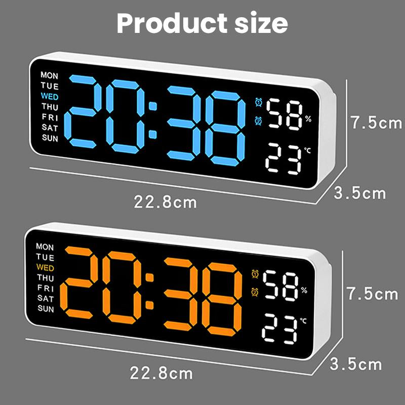 【Tiktok Top Seller】Led Digital Wall Clock Decorative, 10" - Digital Alarm Clocks for Bedrooms, Digital Clock Large Display with Temperature/Countdown/Auto Dimmer/Snooze - 12/24H, Modern Wall Clock Digital Light Set Blue(White Shell)
