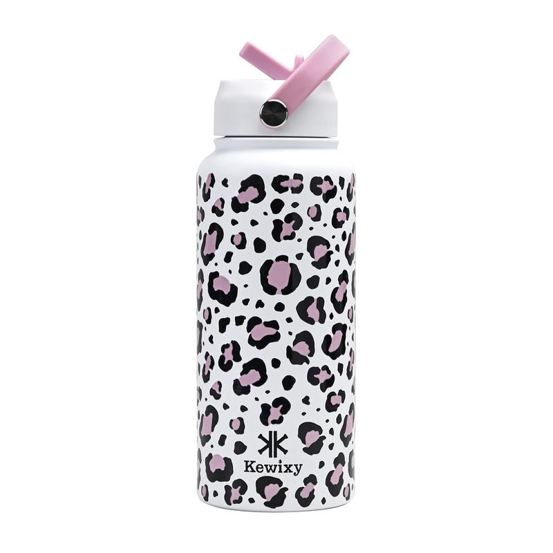 KEWIXY Pink/Blue Bow 32 Oz Insulated Water Bottle, Flip Straw Lid, Stainless Steel, Leak Proof, 24-Hour Cold, Reusable, for Travel, Gym and School