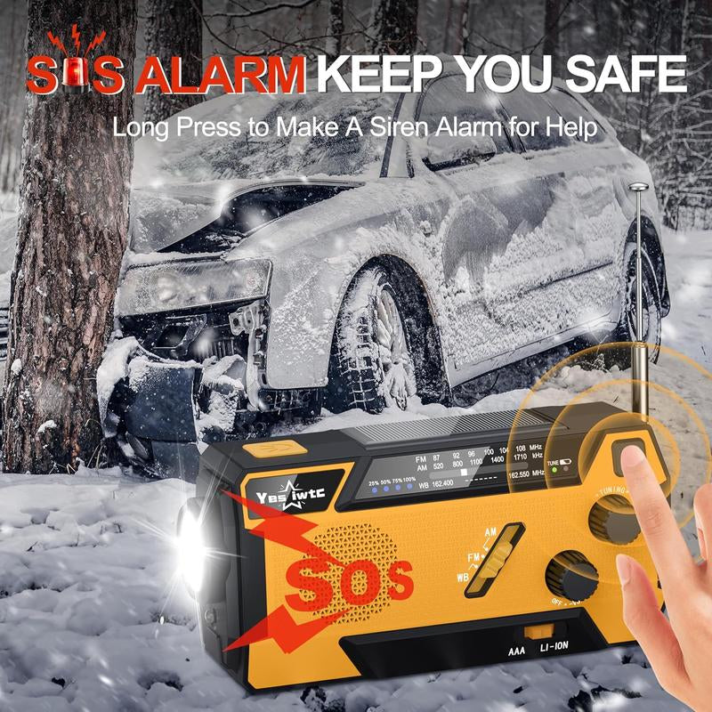 3 in 1 Charging Cable Hand Crank Emergency Radio,Noaa Weather Radio 7400Mwh,Portable Solar Power ,AM/FM for Winter Storm Hurricane Survival Gear Chargeable Orange so Alarm Crank Radio