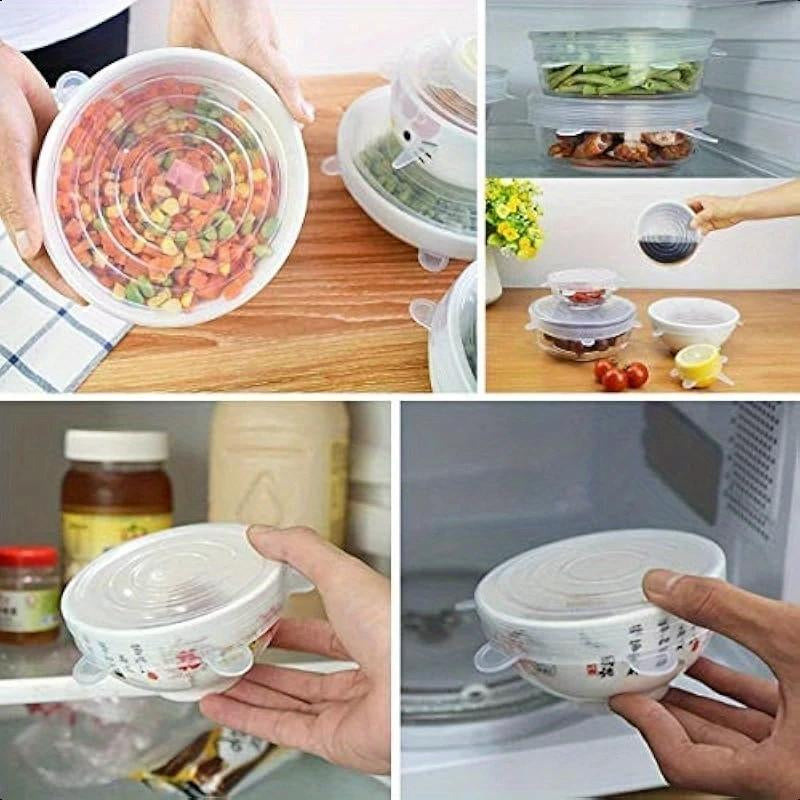 6Pcs of Flexible Sealed Silicone Bowl Covers, Elastic Food Storage Covers, Reusable, Dishwasher and Microwave Safe, Kitchen Organizing and Matching