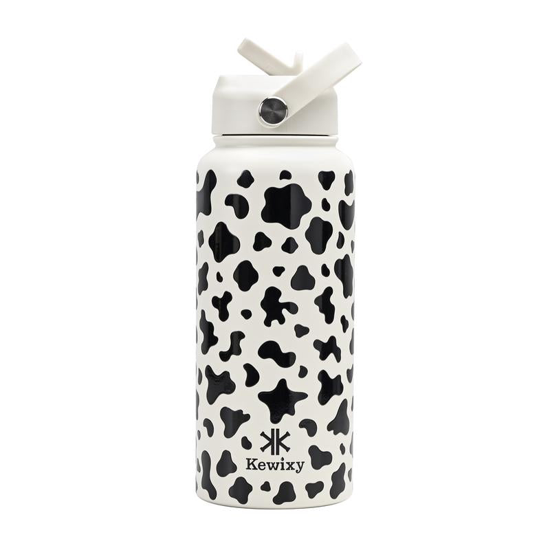 KEWIXY Pink/Blue Bow 32 Oz Insulated Water Bottle, Flip Straw Lid, Stainless Steel, Leak Proof, 24-Hour Cold, Reusable, for Travel, Gym and School
