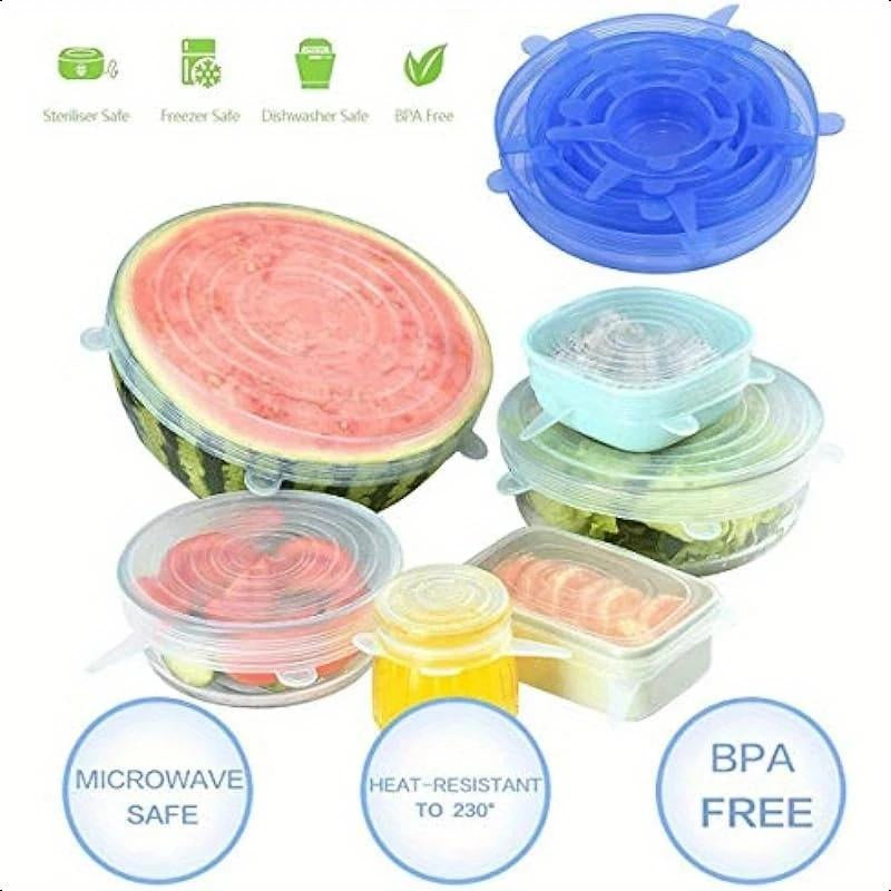 6Pcs of Flexible Sealed Silicone Bowl Covers, Elastic Food Storage Covers, Reusable, Dishwasher and Microwave Safe, Kitchen Organizing and Matching