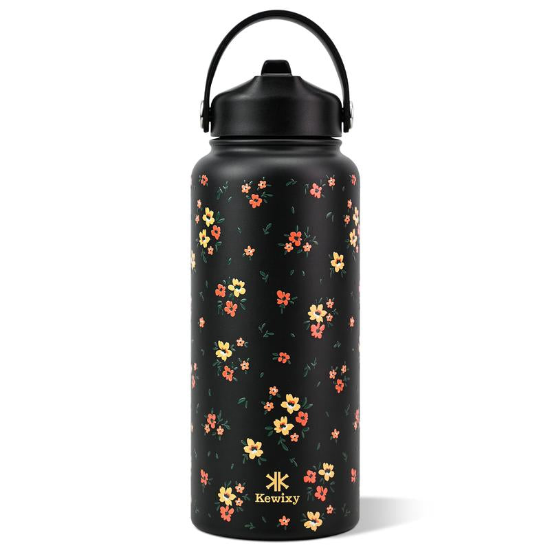 KEWIXY Pink/Blue Bow 32 Oz Insulated Water Bottle, Flip Straw Lid, Stainless Steel, Leak Proof, 24-Hour Cold, Reusable, for Travel, Gym and School