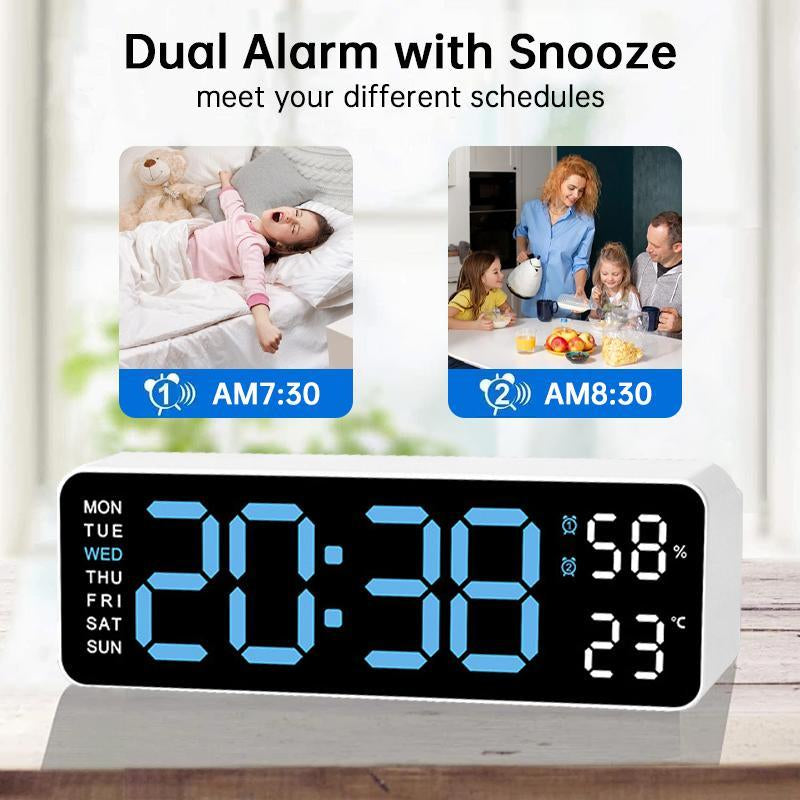 【Tiktok Top Seller】Led Digital Wall Clock Decorative, 10" - Digital Alarm Clocks for Bedrooms, Digital Clock Large Display with Temperature/Countdown/Auto Dimmer/Snooze - 12/24H, Modern Wall Clock Digital Light Set Blue(White Shell)