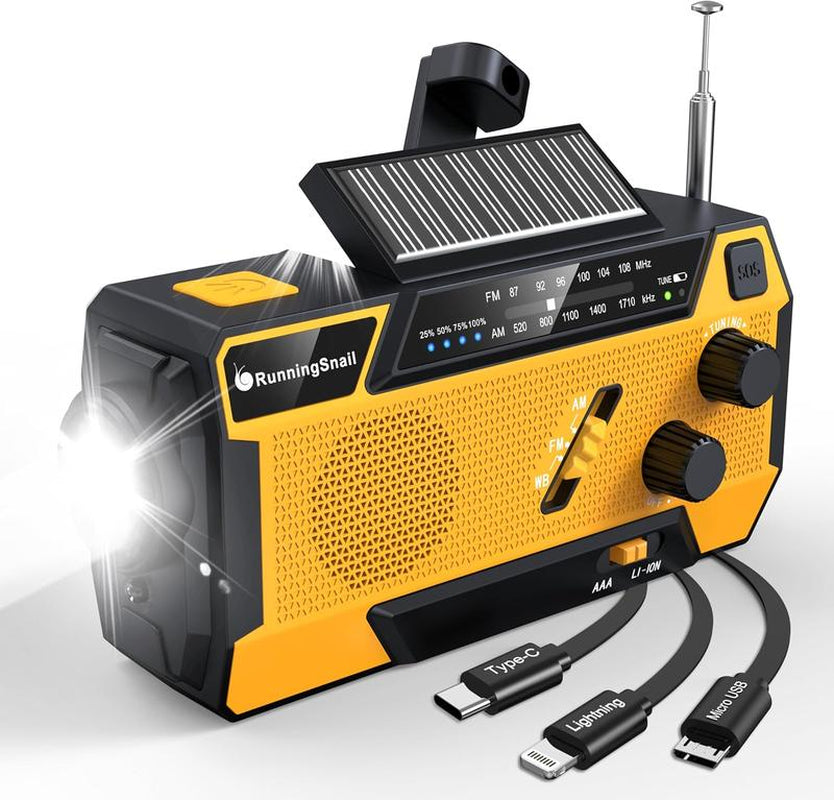 3 in 1 Charging Cable Hand Crank Emergency Radio,Noaa Weather Radio 7400Mwh,Portable Solar Power ,AM/FM for Winter Storm Hurricane Survival Gear Chargeable Orange so Alarm Crank Radio