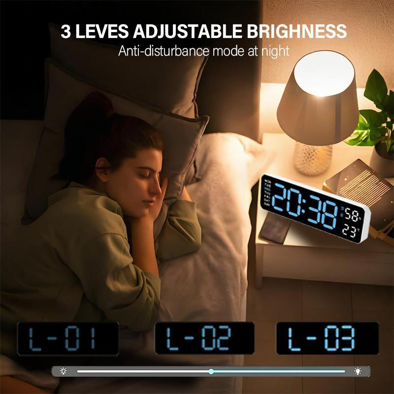 【Tiktok Top Seller】Led Digital Wall Clock Decorative, 10" - Digital Alarm Clocks for Bedrooms, Digital Clock Large Display with Temperature/Countdown/Auto Dimmer/Snooze - 12/24H, Modern Wall Clock Digital Light Set Blue(White Shell)