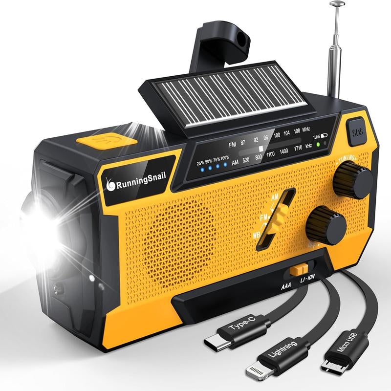3 in 1 Charging Cable Hand Crank Emergency Radio,Noaa Weather Radio 7400Mwh,Portable Solar Power ,AM/FM for Winter Storm Hurricane Survival Gear Chargeable Orange so Alarm Crank Radio
