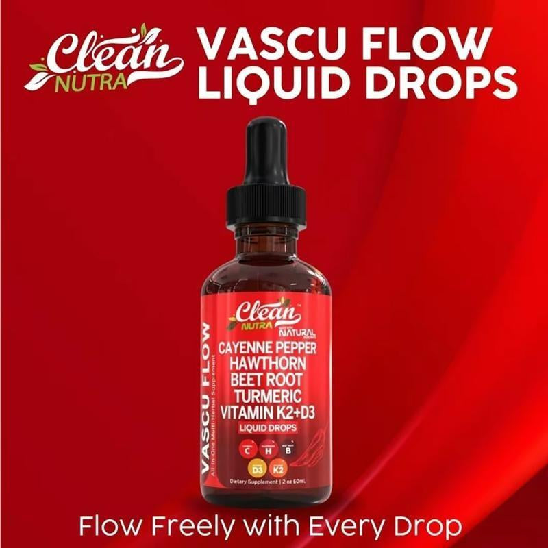 Vasoflow Natural Complex Formula Drops - Cayenne Pepper & Hawthorn Berry Extract, Enhanced with Vitamin D3K2, Organic Beet Root, Ceylon Cinnamon, Turmeric Curcumin and Ginseng