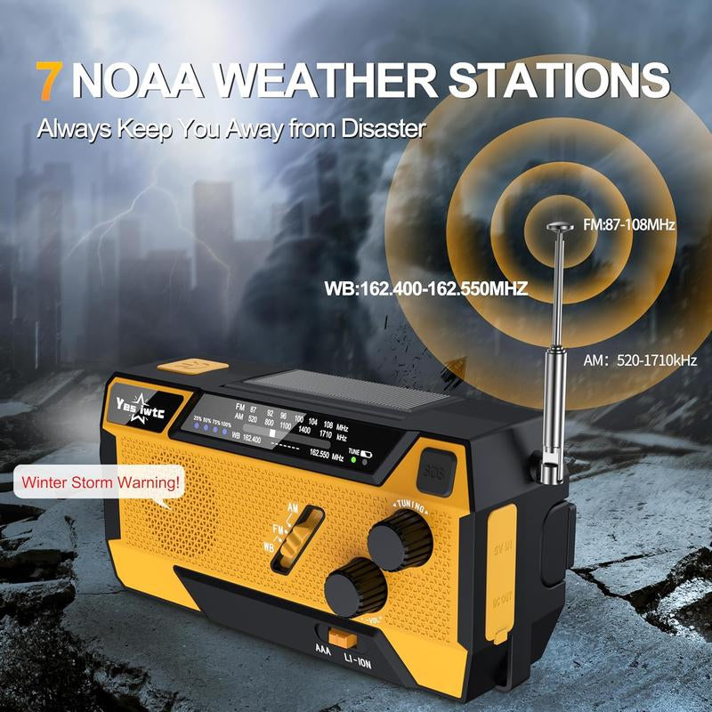 3 in 1 Charging Cable Hand Crank Emergency Radio,Noaa Weather Radio 7400Mwh,Portable Solar Power ,AM/FM for Winter Storm Hurricane Survival Gear Chargeable Orange so Alarm Crank Radio