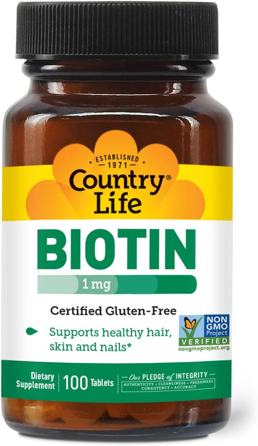 Biotin 1Mg Supports Healthy Hair, Skin & Nails, 100 Tablets, Certified Gluten Free, Certified Vegan, Certified Halal, Non-Gmo Verified