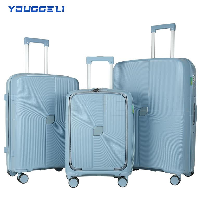 YOUGGELI Luggage Set Durable PP 3-Piece Luggage Set (20/24/28 Inches) with TSA Front-Opening Suitcase Set Double-Layer Explosion-Proof Zipper with Universal Wheels (Ideal for Family Sets)Various Sets and Colors Available Traveling Bag Luggage Sets