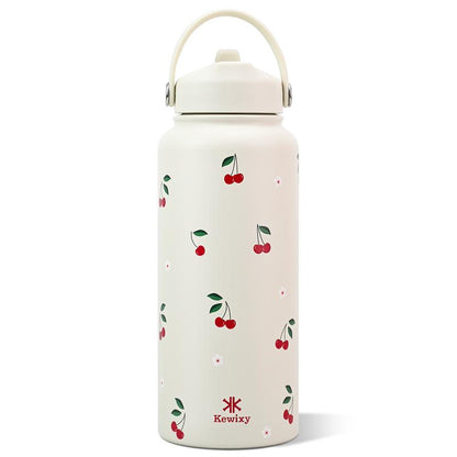 KEWIXY Pink/Blue Bow 32 Oz Insulated Water Bottle, Flip Straw Lid, Stainless Steel, Leak Proof, 24-Hour Cold, Reusable, for Travel, Gym and School