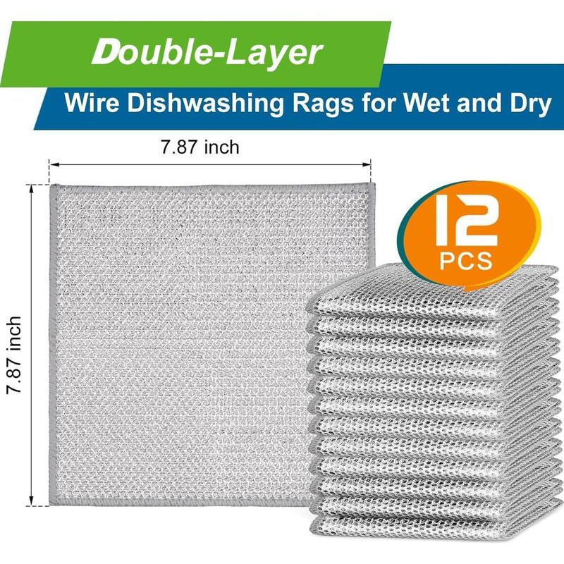 24 Counts Dishwashing Rags for Wet and Dry Multipurpose Stainless Steel Scrubber, Non-Scratch Heavy-Duty Dish Cleaning Cloth, Reusable Metallic Fiber Scrubber for Kitchen, Dishwasher Safe, Multi-Use Cleaning Rags