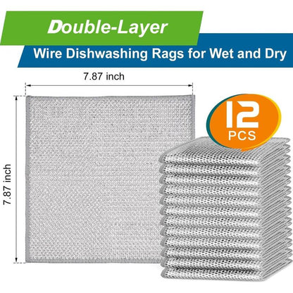 24 Counts Dishwashing Rags for Wet and Dry Multipurpose Stainless Steel Scrubber, Non-Scratch Heavy-Duty Dish Cleaning Cloth, Reusable Metallic Fiber Scrubber for Kitchen, Dishwasher Safe, Multi-Use Cleaning Rags