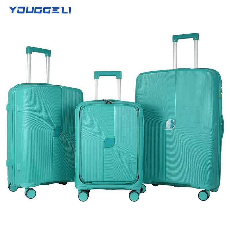 YOUGGELI Luggage Set Durable PP 3-Piece Luggage Set (20/24/28 Inches) with TSA Front-Opening Suitcase Set Double-Layer Explosion-Proof Zipper with Universal Wheels (Ideal for Family Sets)Various Sets and Colors Available Traveling Bag Luggage Sets