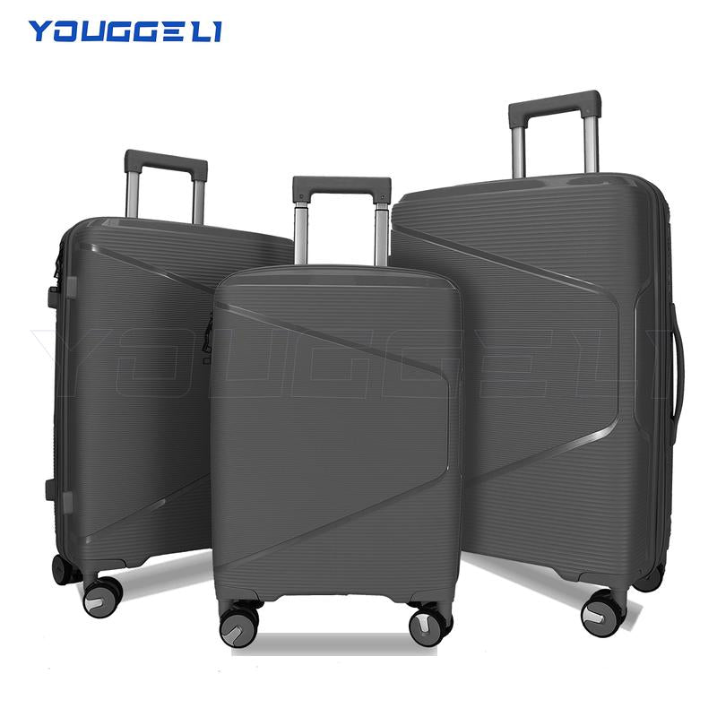 YOUGGELI Luggage Set Durable PP 3-Piece Luggage Set (20/24/28 Inches) with TSA Front-Opening Suitcase Set Double-Layer Explosion-Proof Zipper with Universal Wheels (Ideal for Family Sets)Various Sets and Colors Available Traveling Bag Luggage Sets