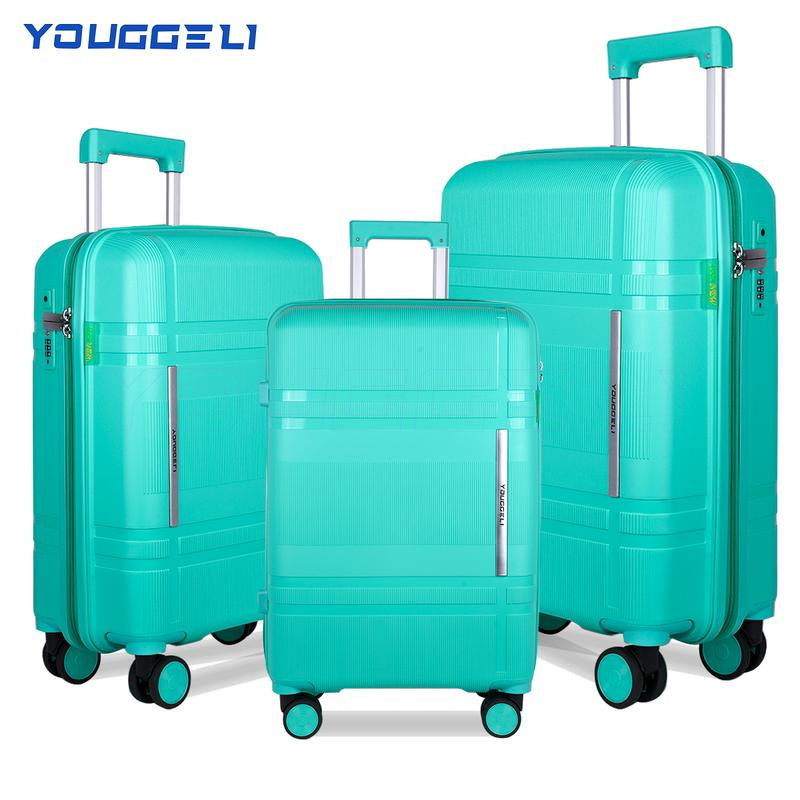 YOUGGELI Luggage Set Durable PP 3-Piece Luggage Set (20/24/28 Inches) with TSA Front-Opening Suitcase Set Double-Layer Explosion-Proof Zipper with Universal Wheels (Ideal for Family Sets)Various Sets and Colors Available Traveling Bag Luggage Sets