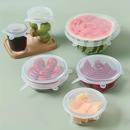 6Pcs of Flexible Sealed Silicone Bowl Covers, Elastic Food Storage Covers, Reusable, Dishwasher and Microwave Safe, Kitchen Organizing and Matching