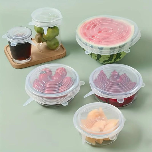6Pcs of Flexible Sealed Silicone Bowl Covers, Elastic Food Storage Covers, Reusable, Dishwasher and Microwave Safe, Kitchen Organizing and Matching