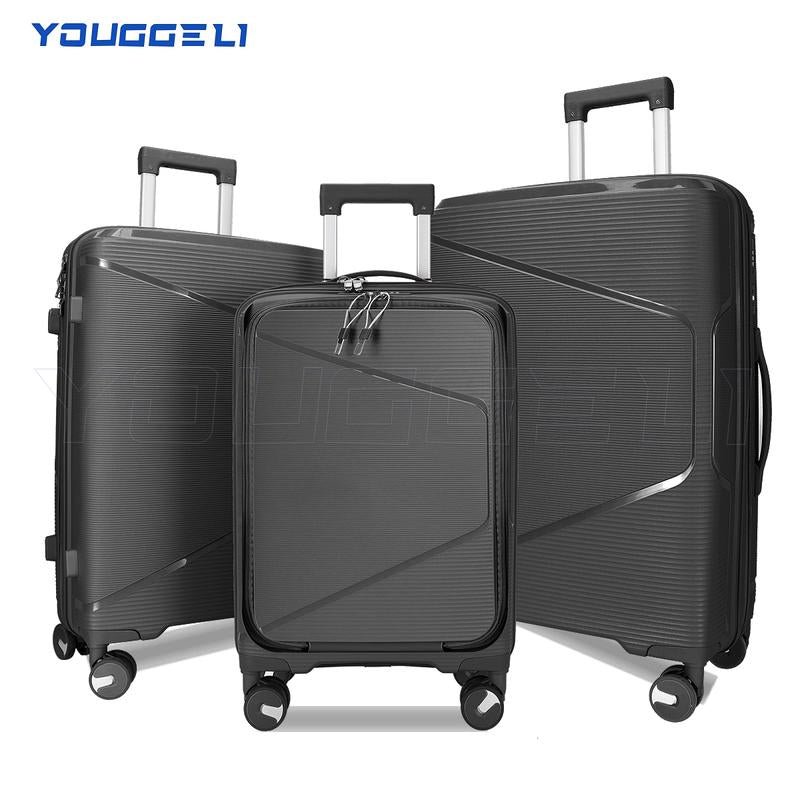YOUGGELI Luggage Set Durable PP 3-Piece Luggage Set (20/24/28 Inches) with TSA Front-Opening Suitcase Set Double-Layer Explosion-Proof Zipper with Universal Wheels (Ideal for Family Sets)Various Sets and Colors Available Traveling Bag Luggage Sets
