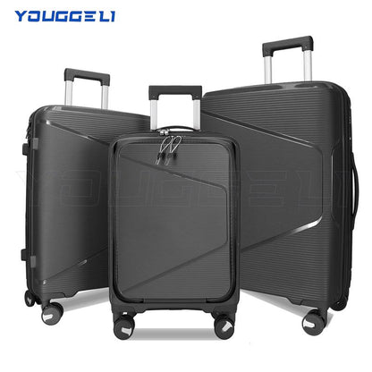 YOUGGELI Luggage Set Durable PP 3-Piece Luggage Set (20/24/28 Inches) with TSA Front-Opening Suitcase Set Double-Layer Explosion-Proof Zipper with Universal Wheels (Ideal for Family Sets)Various Sets and Colors Available Traveling Bag Luggage Sets