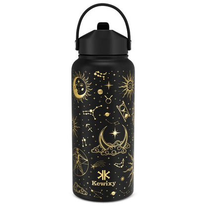 KEWIXY Pink/Blue Bow 32 Oz Insulated Water Bottle, Flip Straw Lid, Stainless Steel, Leak Proof, 24-Hour Cold, Reusable, for Travel, Gym and School