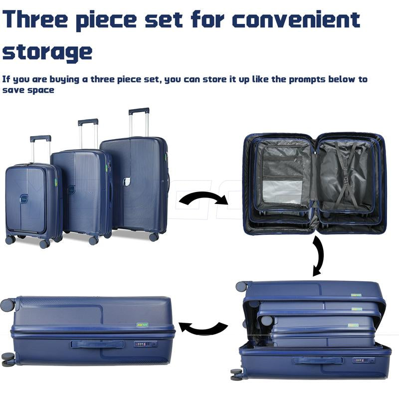 YOUGGELI Luggage Set Durable PP 3-Piece Luggage Set (20/24/28 Inches) with TSA Front-Opening Suitcase Set Double-Layer Explosion-Proof Zipper with Universal Wheels (Ideal for Family Sets)Various Sets and Colors Available Traveling Bag Luggage Sets