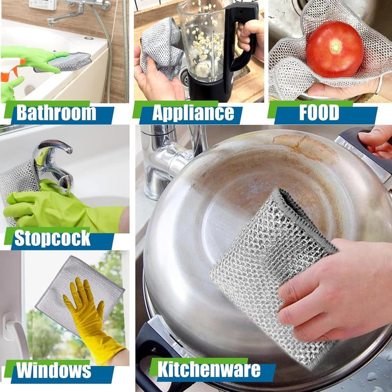 24 Counts Dishwashing Rags for Wet and Dry Multipurpose Stainless Steel Scrubber, Non-Scratch Heavy-Duty Dish Cleaning Cloth, Reusable Metallic Fiber Scrubber for Kitchen, Dishwasher Safe, Multi-Use Cleaning Rags