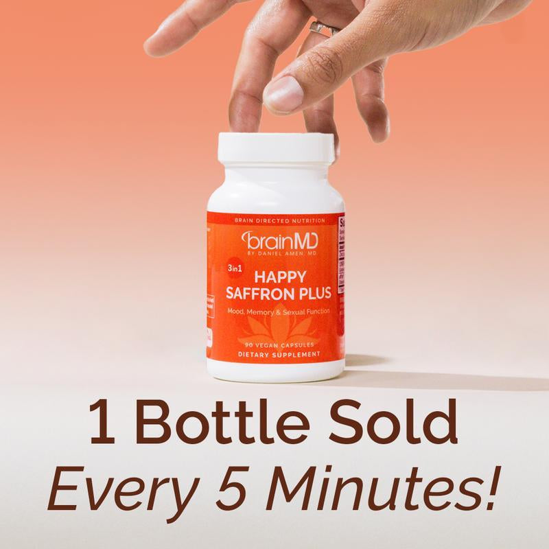 Brainmd - Happy Saffron plus | #1 Formula for a Healthier, Happier You - Free from Gluten, Dairy, and Eggs