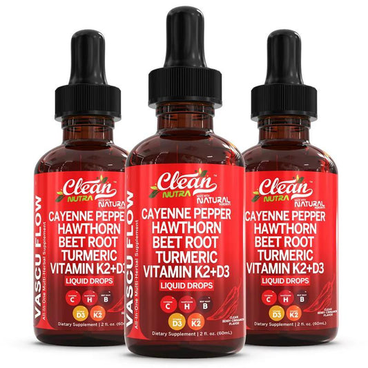 Vasoflow Natural Complex Formula Drops - Cayenne Pepper & Hawthorn Berry Extract, Enhanced with Vitamin D3K2, Organic Beet Root, Ceylon Cinnamon, Turmeric Curcumin and Ginseng