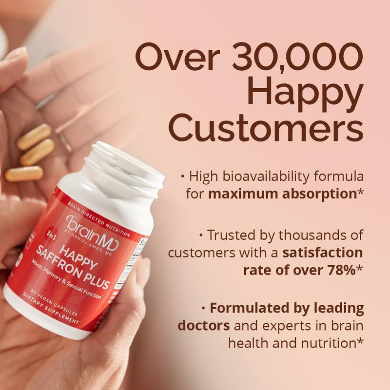Brainmd - Happy Saffron plus | #1 Formula for a Healthier, Happier You - Free from Gluten, Dairy, and Eggs