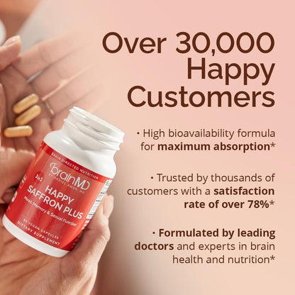 Brainmd - Happy Saffron plus | #1 Formula for a Healthier, Happier You - Free from Gluten, Dairy, and Eggs