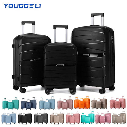 YOUGGELI Luggage Set Durable PP 3-Piece Luggage Set (20/24/28 Inches) with TSA Front-Opening Suitcase Set Double-Layer Explosion-Proof Zipper with Universal Wheels (Ideal for Family Sets)Various Sets and Colors Available Traveling Bag Luggage Sets