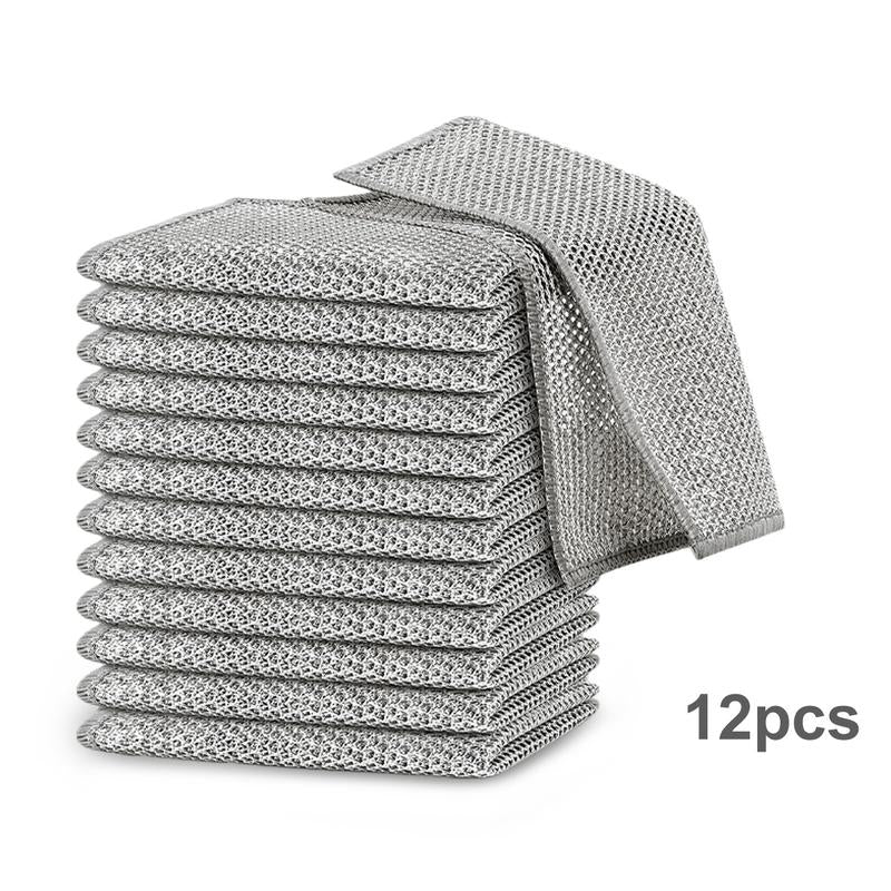 24 Counts Dishwashing Rags for Wet and Dry Multipurpose Stainless Steel Scrubber, Non-Scratch Heavy-Duty Dish Cleaning Cloth, Reusable Metallic Fiber Scrubber for Kitchen, Dishwasher Safe, Multi-Use Cleaning Rags
