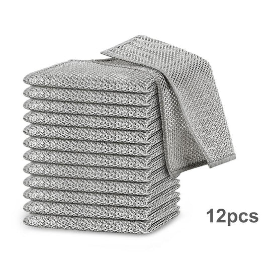 24 Counts Dishwashing Rags for Wet and Dry Multipurpose Stainless Steel Scrubber, Non-Scratch Heavy-Duty Dish Cleaning Cloth, Reusable Metallic Fiber Scrubber for Kitchen, Dishwasher Safe, Multi-Use Cleaning Rags