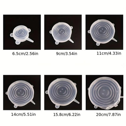 6Pcs of Flexible Sealed Silicone Bowl Covers, Elastic Food Storage Covers, Reusable, Dishwasher and Microwave Safe, Kitchen Organizing and Matching