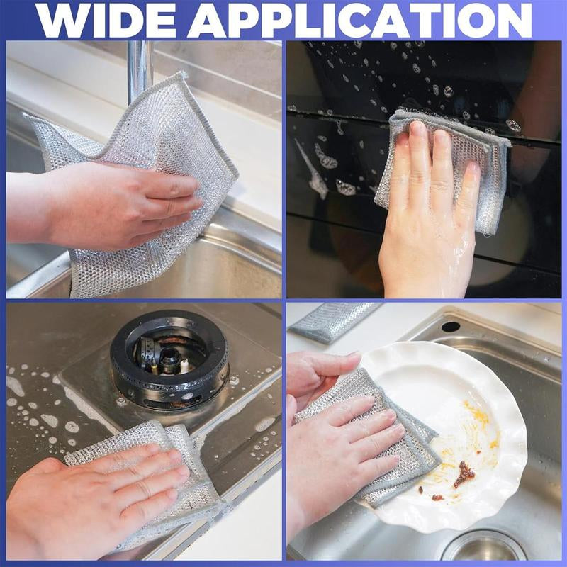 24 Counts Dishwashing Rags for Wet and Dry Multipurpose Stainless Steel Scrubber, Non-Scratch Heavy-Duty Dish Cleaning Cloth, Reusable Metallic Fiber Scrubber for Kitchen, Dishwasher Safe, Multi-Use Cleaning Rags