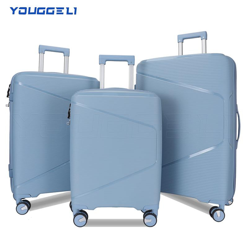 YOUGGELI Luggage Set Durable PP 3-Piece Luggage Set (20/24/28 Inches) with TSA Front-Opening Suitcase Set Double-Layer Explosion-Proof Zipper with Universal Wheels (Ideal for Family Sets)Various Sets and Colors Available Traveling Bag Luggage Sets