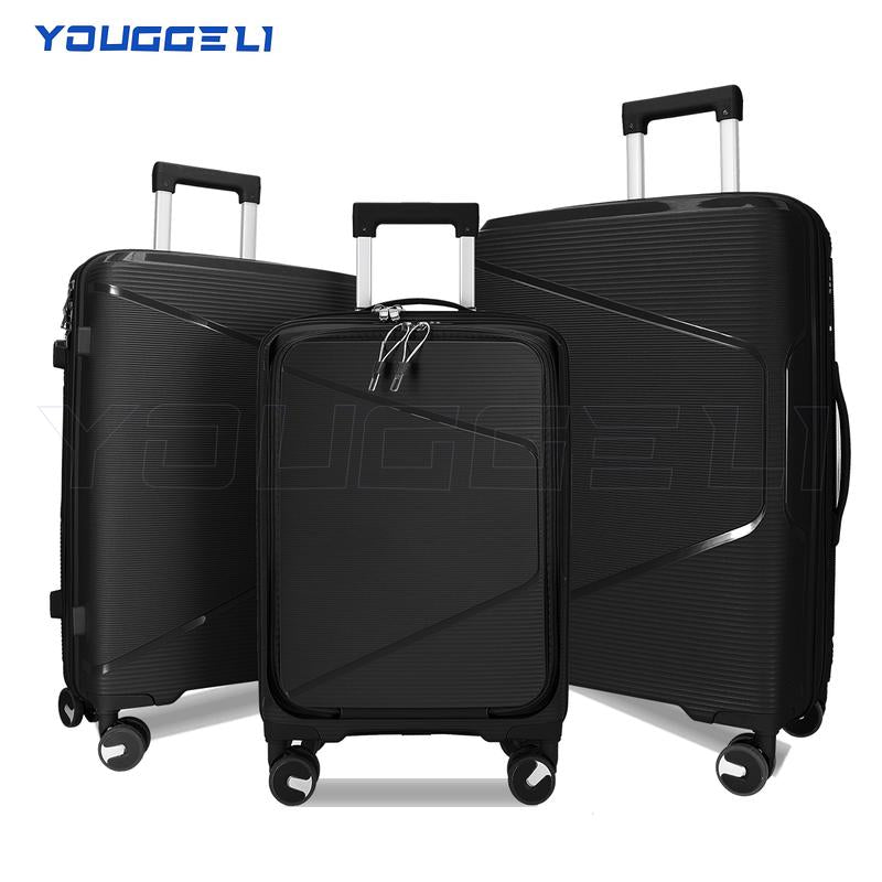 YOUGGELI Luggage Set Durable PP 3-Piece Luggage Set (20/24/28 Inches) with TSA Front-Opening Suitcase Set Double-Layer Explosion-Proof Zipper with Universal Wheels (Ideal for Family Sets)Various Sets and Colors Available Traveling Bag Luggage Sets