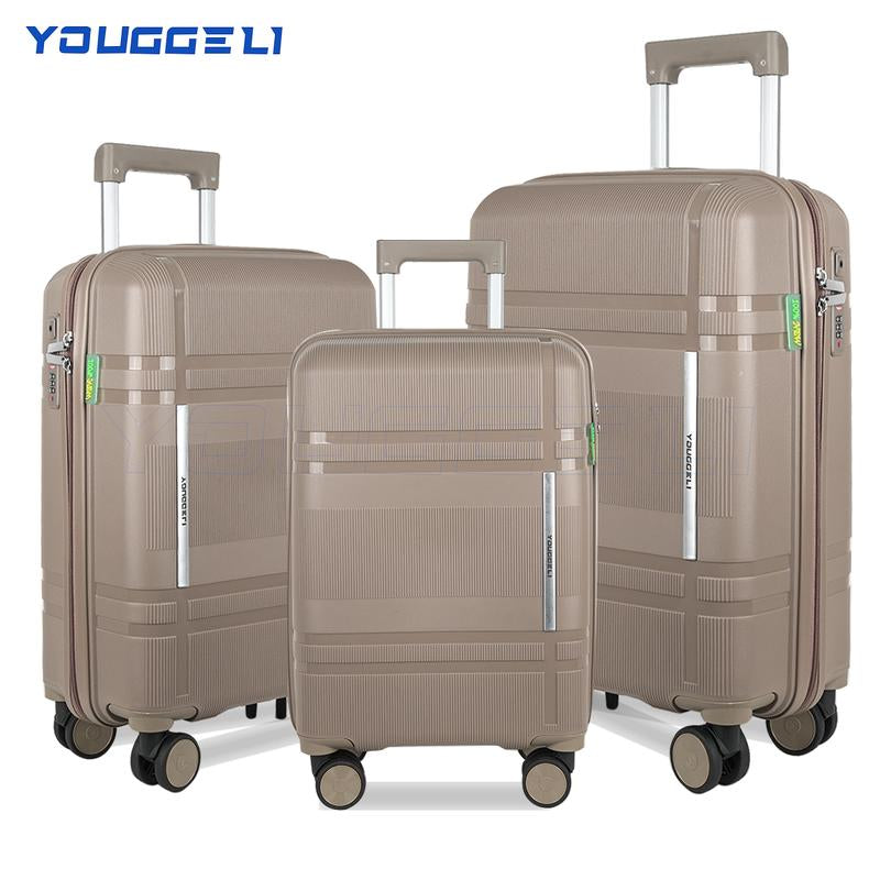 YOUGGELI Luggage Set Durable PP 3-Piece Luggage Set (20/24/28 Inches) with TSA Front-Opening Suitcase Set Double-Layer Explosion-Proof Zipper with Universal Wheels (Ideal for Family Sets)Various Sets and Colors Available Traveling Bag Luggage Sets