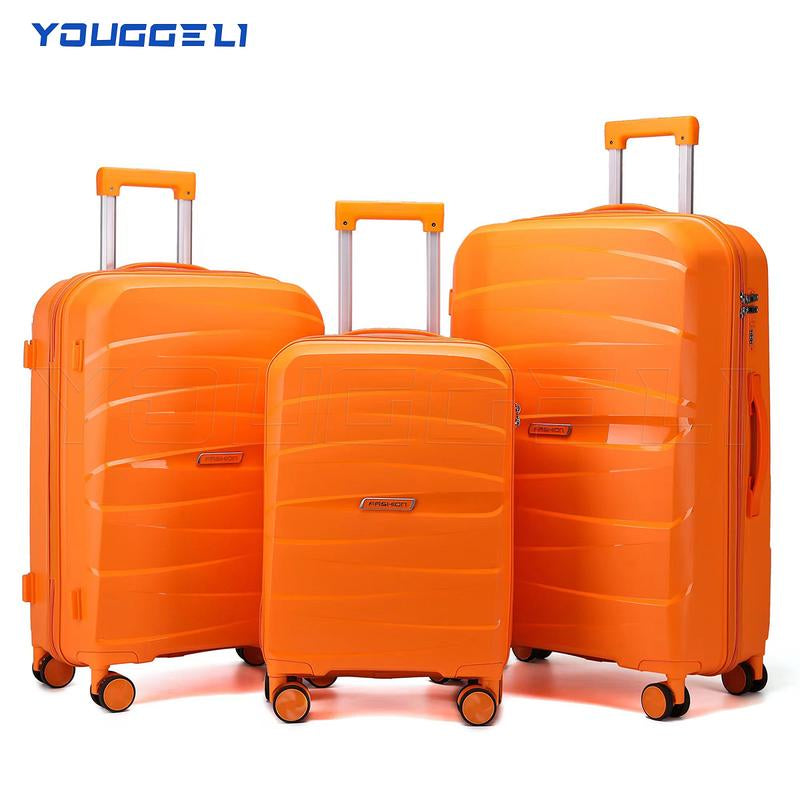 YOUGGELI Luggage Set Durable PP 3-Piece Luggage Set (20/24/28 Inches) with TSA Front-Opening Suitcase Set Double-Layer Explosion-Proof Zipper with Universal Wheels (Ideal for Family Sets)Various Sets and Colors Available Traveling Bag Luggage Sets