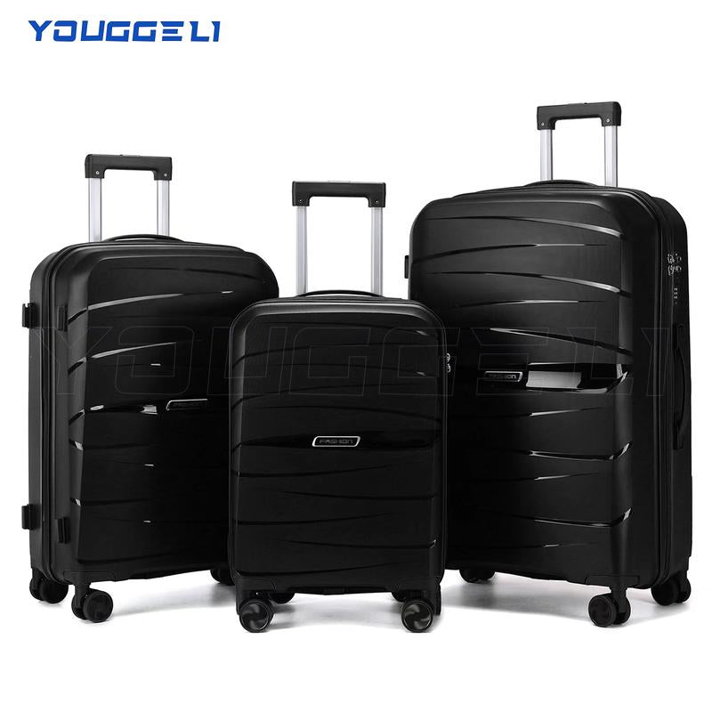 YOUGGELI Luggage Set Durable PP 3-Piece Luggage Set (20/24/28 Inches) with TSA Front-Opening Suitcase Set Double-Layer Explosion-Proof Zipper with Universal Wheels (Ideal for Family Sets)Various Sets and Colors Available Traveling Bag Luggage Sets