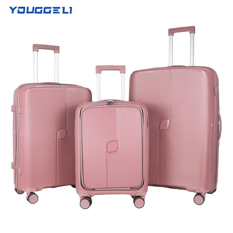 YOUGGELI Luggage Set Durable PP 3-Piece Luggage Set (20/24/28 Inches) with TSA Front-Opening Suitcase Set Double-Layer Explosion-Proof Zipper with Universal Wheels (Ideal for Family Sets)Various Sets and Colors Available Traveling Bag Luggage Sets